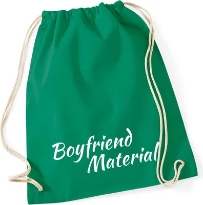 Produktbild von Huuraa Turnbeutel Boyfriend Material Schriftzug 12 Liter Kelly Green Baumwolle Rucksack Geschenkidee