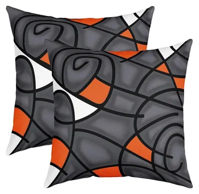 Zdjęcie produktu dla Zestaw 2 poszewek na poduszki, 40x40 cm, geometryczny wzór, kolor: pomarańczowy, szary, biały, materiał: poliester