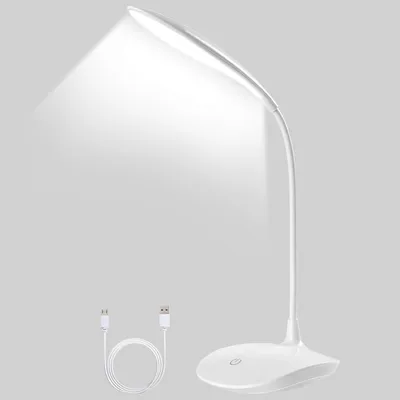 Zdjęcie produktu dla Lampa biurkowa LED - lampka stołowa - ochrona wzroku podczas czytania - 3 poziomy jasności - wysokość 42,8 cm - biała
