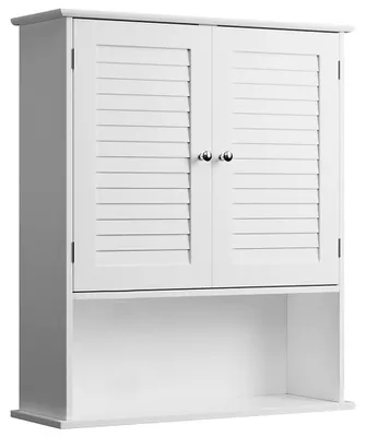 Image de Armoire murale - Deux portes et deux étagères - MDF blanc - 60 x 20 x 70 cm - Pour salle de bain
