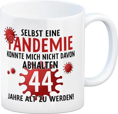 Produktbild von Witziger Kaffeebecher für den 44. Geburtstag mit Motiv: Pandemie