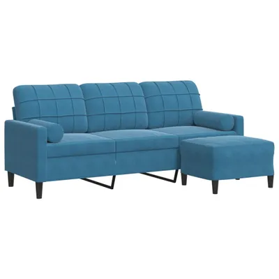 Produktbild von 3-Sitzer-Sofa mit Hocker Blau 180 cm Samt
