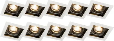 Produktbild von QAZQA - Modern Set mit 10 Einbaustrahlern aus weißem stahl I nickel matt - Carree I Wohnzimmer I Schlafzimmer - Aluminium Quadratisch - LED geeignet GU10