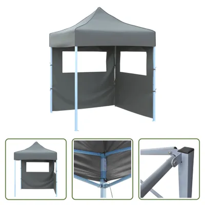 Immagine prodotto di The Living Store Tenda professionale pieghevole per feste con 2 pareti laterali 2×2 m in acciaio antracite