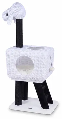 Obrázek produktu pro KOMFOTTEU, kočičí škrábací strom z ratanu, 110 cm. Kočičí škrábací strom s pelíškem, sisalovými sloupy a hračkou, stabilní lezecký strom s velkou základnou pro kočky, roztomilý aktivizační strom s motivem ovce