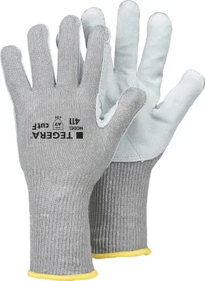 Produktbild von Ejendals Tegera® 411 Schnittschutzhandschuh mit Lederhandfläche für Metallbearbeitung (6 Paar)