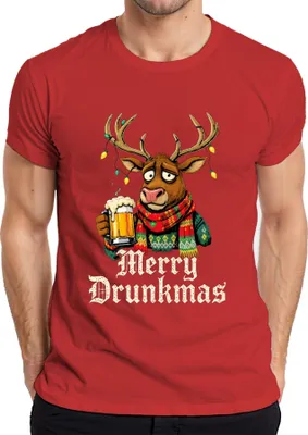 Produktbild von Merry Drunkmas Rentier Bier Weihnachten Lustig Geschenk Ugly Herren T-Shirt, Rot, L