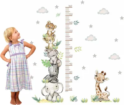 Produktbild von Wandsticker Messlatte, Cartoon Tiere, 60-180 cm, Wachstumsmesser für Kinderzimmer