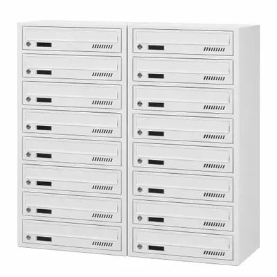 Productafbeelding van Brievenbus met 18 compartimenten, grijs RAL 7035, diepte 25 cm, wandmontage 2 sleutels