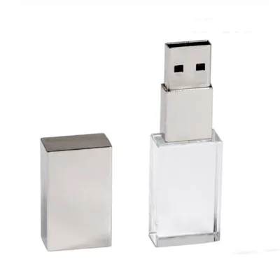 Obrázok produktu pre USB KRYSTAL strieborný 3.0 32GB, kombinácia sklo a kov, LED podsvietenie