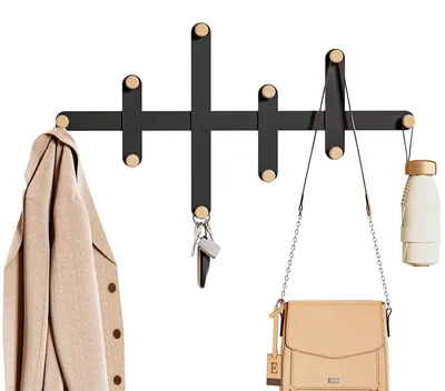 Image de Porte-manteau mural avec 10 crochets en bois - Porte-manteau en métal - Rangement pour vêtements - Design moderne - Durable - Idéal pour l'entrée, la chambre ou le bureau - Garde-robe