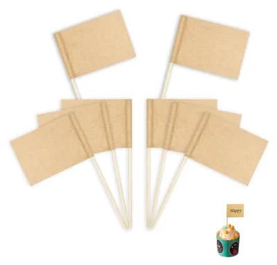 Produktbild von 200 Stk Leere Zahnstocher Flaggen,kraftpapier Flagge Zahnstocher,Flaggenpicker,Zahnstocher Papierfähnchen,Kraftpapier Fähnchen Zum Beschriften,Cupcake Fähnchen,Klein DIY Cocktail Zahnstocher,für Party