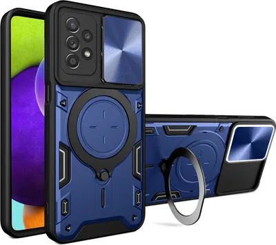 Obrázek produktu pro Pouzdro pro Samsung Galaxy A52 / A52s 5G dvojvrstvé odolné pouzdro s ochranným krytem kamery a kruhovým stojánkem na prsten modré