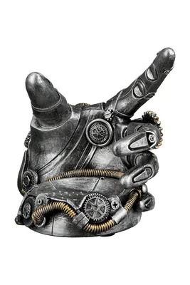Produktbild von Gilde Flaschenhalter, "Steampunk Hand", Händemotiv, Kunstharz, silberfarben, VE 2, L. 15 cm, B. 18 cm, H. 15 cm