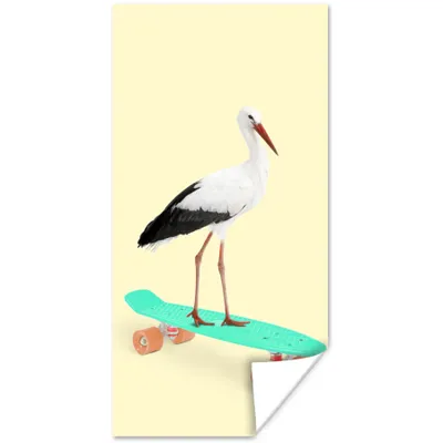 Produktbild von MuchoWow® Poster Storch - Weiß - Tiere - Skateboard - Schwarz 80x160 cm - Kinderzimmer