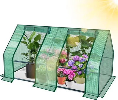 Image de Clanmacy Mini serre 180x90x90cm serre en film plastique pour l'extérieur serre avec fermeture éclair et 2 fenêtres film grillagé vert