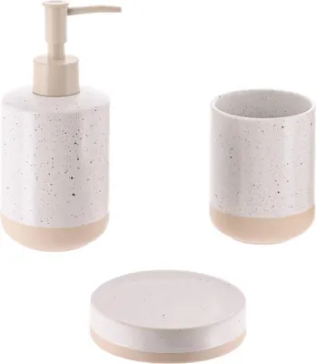 Produktbild von Set aus seifenspenderbecher, seifenschale und basis - weiss-beige - Tendance