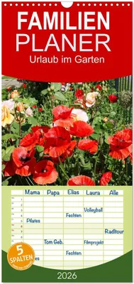 Produktbild von Familienplaner 2026 - Urlaub im Garten mit 5 Spalten (Wandkalender, 21 x 45 cm) CALVENDO