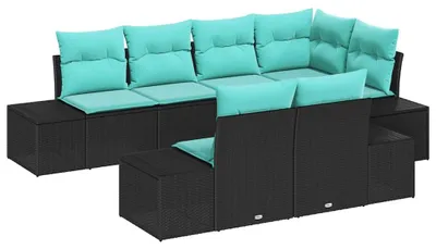 Produktbild von vidaXL Gartensofa-set 7 stk. Schwarz und Türkis Poly-Rattan