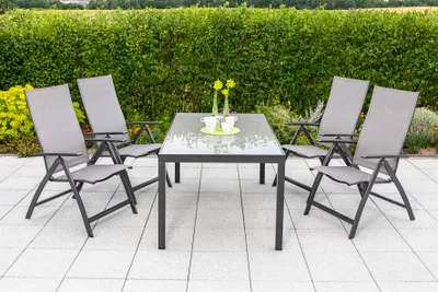 Produktbild von Merxx Gartenmöbelset "Vicenza" 5tlg. mit Tisch 150 x 90 cm - Aluminiumgestell Graphit mit Textilbespannung Diamantbraun