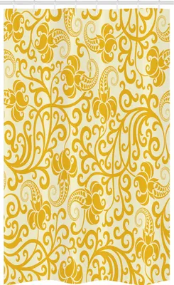 Image de ABAKUHAUS Art nouveau Rideau de douche étroit, fleurs, ensemble de décoration pour salle de bain en tissu avec crochets, 120 x 180 cm, jaune pâle Earth
