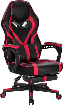 Obrázek produktu pro Happyment Gamestoel Deluxe - Ergonomická herní a kancelářská židle s podnožkou - Výškově nastavitelná - Červená - Imitace kůže