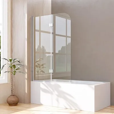 Produktbild von Duschwand für Badewanne 100x140cm 2-teilig Doppelfaltflügeltür Faltbar Duschwand Badewannenaufsatz Silber Duschtrennwand, Duschabtrennung mit 6mm Nano Sicherheitsglas