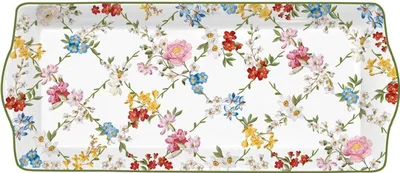 Produktbild von Servierplatte GARDEN DREAMS weiß mit bunten Blumen 35x15cm Porzellan Easy Life