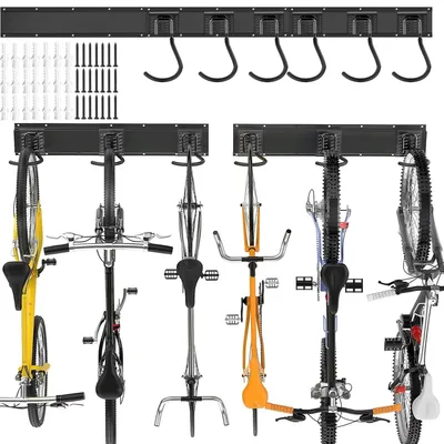 Produktbild von Fahrradaufbewahrung - Wandmontierter Fahrradständer - Robuster Edelstahl - 6 Haken - Platzsparend - Rechteckig