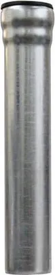 A close-up studio shot of a single metal pipe with a black rubber seal at the top.