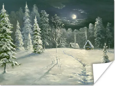 Produktbild von MuchoWow® Poster Eine Illustration eines verschneiten Waldes 120x90 cm - Wandbild