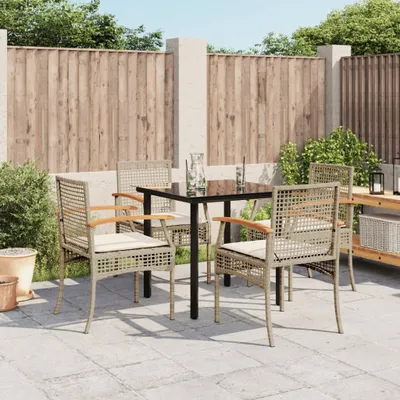 Produktbild von Design 5-tlg. Garten-Essgruppe mit Kissen Beige Poly Rattan, Gartenmöbel-Sets 2024 Neu
