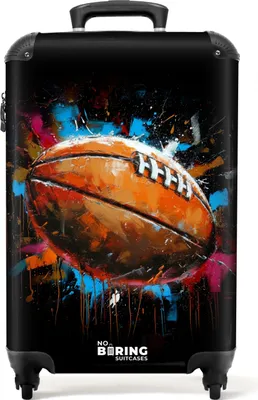 Produktbild von NoBoringSuitcases.com® Koffer Handgepäck Trolley Rollkoffer Kleine Reisekoffer mit 4 Rollen - Rugby-Ball umgeben von Graffiti - Cabin Size < 55x40x23 cm & 55x40x20 cm - Fotokoffer - Kabinenkoffer - BoardgepäckHandgepäck Koffer 55x35x20 cm, 36L,