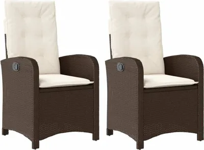 Produktbild von vidaXL Gartensessel mit Kissen 2 Stk. Verstellbar Braun Poly Rattan