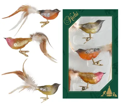 Produktbild von Krebs Glas Lauscha Weihnachtsbaumschmuck 3er Set - Vogel auf Clip - Natur Transparent - aus Glas - ca. 11cm