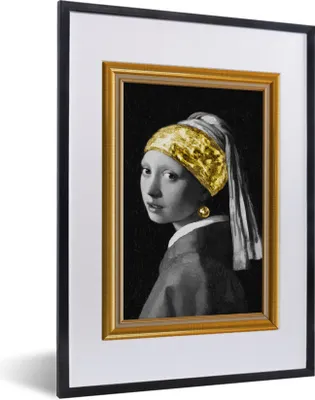 Produktbild von MuchoWow® Gerahmtes Poster Das Mädchen mit dem Perlenohrring - Vermeer - Gold - Rahmen 30x40 cm - Poster mit Schwarzem Bilderrahmen Wandposter Rahmen Foto Bilder - Wandposter Schlafzimmer