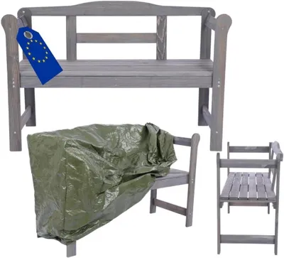 Produktbild von MODO24 Gartenbank Holz, 2-Sitzer, Schutzhülle PVC, Friesenbank, Parkbank, Massivholz, 46x118x78 cm, Grau Imprägniert, G01