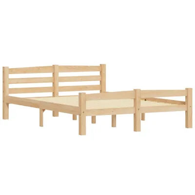 A plain wooden bed frame shown from a side-angle.