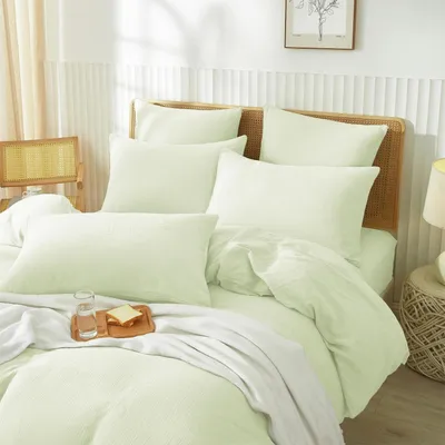 Produktbild von Bettwäsche-Set 200x200 cm Hellgrün 100% Baumwolle 3-teilig mit Reißverschluss
