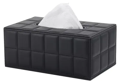 Obrázek produktu pro Držák na kapesníky z umělé kůže, obdélníkový organizér na kapesníky, barva černá