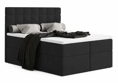 Produktbild von Boxspringbett MERA OHNE Topper, mit Bettkasten, Bonellfederkern H3, Doppelbett, Polsterbett mit Stauraum, (120x200, Schwarz - Aura 18)
