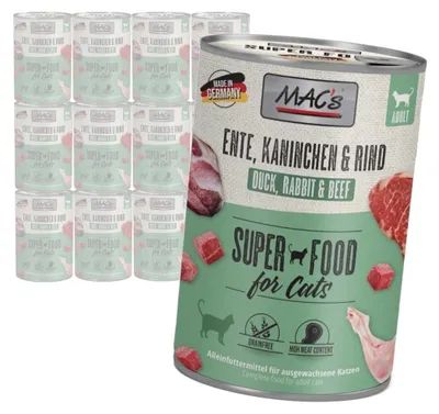 Produktbild von MAC's Katzenfutter 12x400g Nassfutter für Katzen Ente Kaninchen Rind