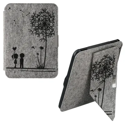 Produktbild von kwmobile Filz Hülle für Tolino Vision 1 / 2 / 3 / 4 HD - Cover eReader Case mit Standfunktion Magnetverschluss - Schwarz Hellgrau Pusteblume Love
