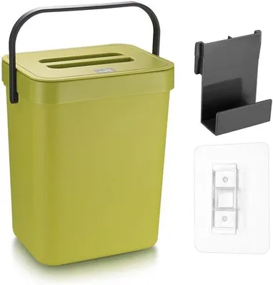 Zdjęcie produktu dla Koszyk na śmieci wiszący, 5 litrów - Kosz na śmieci z pokrywą do kuchni, samochodu, łazienki, biura, sypialni - Zielony, ekologiczny