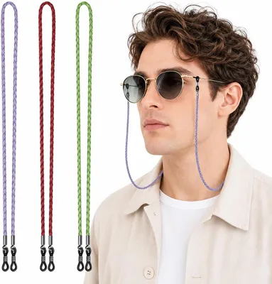 Imagen del producto de Conjunto de cadenas para gafas, 3 unidades, 70 cm, cuero sintético (PU), trenzadas a mano, antideslizantes, ideales para deportes