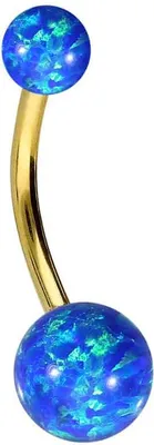 Produktbild von Bauchnabelpiercing Titan Bananabell SYNTHETISCHE OPALE Gold | Opalfarbe: Dunkelblau Stablänge: 12mm