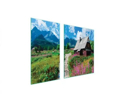 Produktbild von Herdabdeckplatten 2 teilig 90x52 Glaskeramikkochfeld Abdeckung Glas Schneidebrett Landschaft Dorf