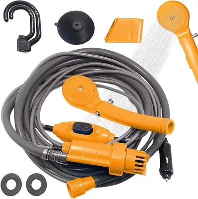 Immagine prodotto di Set doccia da campeggio portatile da 12 V con pompa - set doccia mobile con soffione e tubo flessibile - tubo flessibile per doccia da campeggio - doccia portatile per campeggio - viaggi - giardino - lavaggio cani