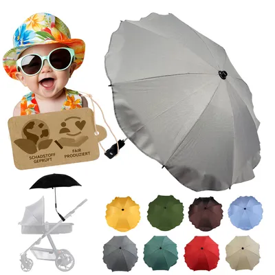 Produktbild von BAMBINIWELT Sonnenschirm für Kinderwagen Ø68cm UV-Schutz50+ Schirm Sonnensegel Sonnenschutz, hellgrau