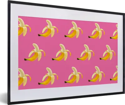 Produktbild von MuchoWow® MuchoWow® Gerahmtes Poster Banane - Muster - Rosa 60x40 cm - Poster mit zchwarzem Bilderrahmen - Schlafzimmer - Plakat in Rahmen - Drucken